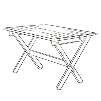 Garden table. Isolated linear hand-drawn illustration of a wooden folding table. Great for outdoor decor, picnic and tourism settings, and farmhouse-style visuals, seasonal sign, card, postcard vector