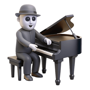 magnificent minimalist 3D Cartoon Pianist Illustration premium png