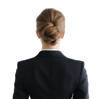 Back view of a business woman with a bun wearing a suit against a transparent background, Back View of Business Woman with Bun on transparent background png