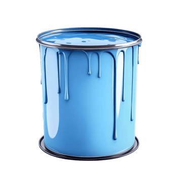 Large open can of blue paint with drips sitting on a clean surface in a brightly lit environment, large open can of blue paint with drips, file of isolated object with shadow on transparent background png