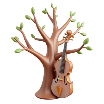 vibrant minimalist 3D Illustration Springtime Violin Tree authentic png