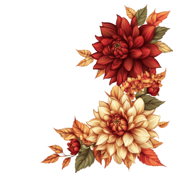 Autumn floral corner border featuring dahlia flowers in warm tones for seasonal designs, Autumn floral corner border with dahlia transparent background png