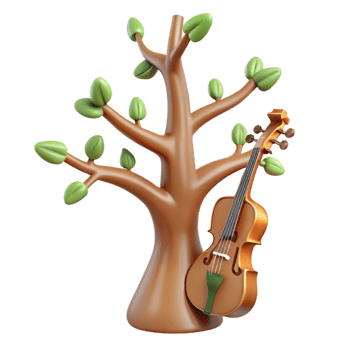 dramatic rustic 3D Illustration Spring Tree Violin 4K png