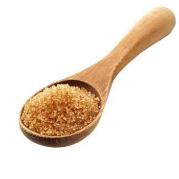 Brown sugar in a wooden spoon against a clean transparent background highlighting its texture and natural color, Brown sugar in wooden spoon on transparent background png