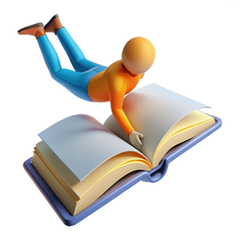 impressive traditional 3D Illustration Character Flying on Open Book high resolution png