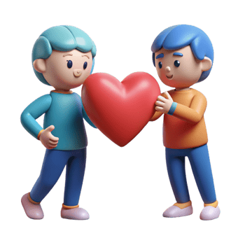 elegant vintage 3D Cartoon Characters Sharing a Heart 4K png