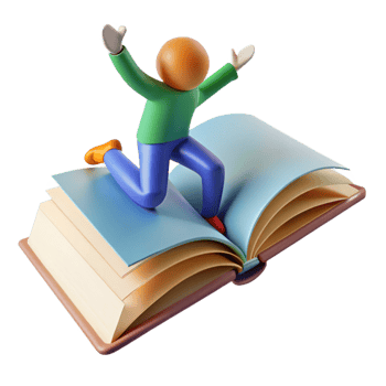 stunning modern 3D Illustration Joyful Reader on Open Book high resolution png