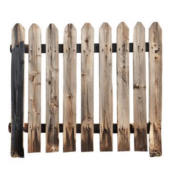 Rustic wooden fence against a transparent background, showcasing its weathered texture and craftsmanship, wooden fence on transparent background png