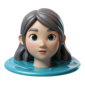 beautiful traditional 3D Cartoon Girl Head in Water Illustration original png
