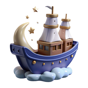 stunning abstract 3D Render Cartoon Ship on Moon Clouds high resolution png
