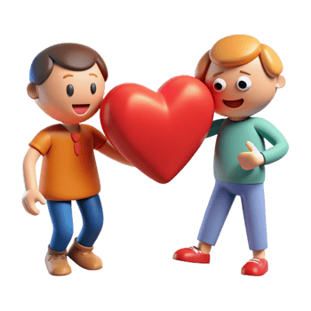 beautiful modern 3D Cartoon Illustration Two Kids and a Heart authentic png