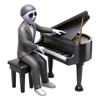 magnificent minimalist 3D Cartoon Pianist at Grand Piano authentic png
