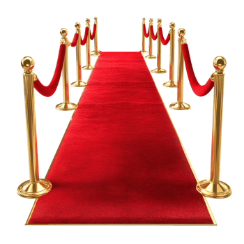 Luxurious red carpet with golden stanchions and ropes creating an elegant entryway for events and celebrations, red carpet, file of isolated object with shadow on transparent background png