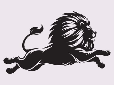 Powerful Running Lion Activities Silhouette, Wild Lion in Motion Design vector