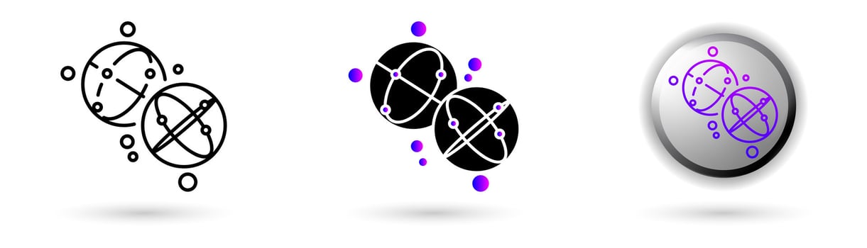 Modern Metaverse icons representing the virtual world and future digital technologies in various styles such as outline, solid, and glossy effects, ideal for NFT, games, presentations etc. vector