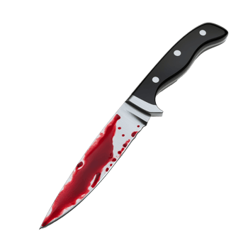 Kitchen knife stained with blood on a clean transparent background emphasizing a dramatic and unsettling atmosphere, Kitchen Knife with Blood Dripping on transparent background Horror Scene, Halloween png