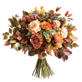 Elegant autumn bridal bouquet featuring transparentcolored flowers in a charming arrangement, bridal bouquet consists from autumn color flower, isolated transparent background png