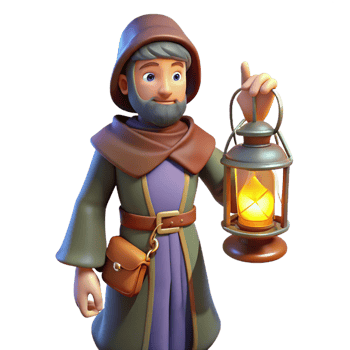 stunning rustic 3D Cartoon Monk with Lantern Illustration premium png