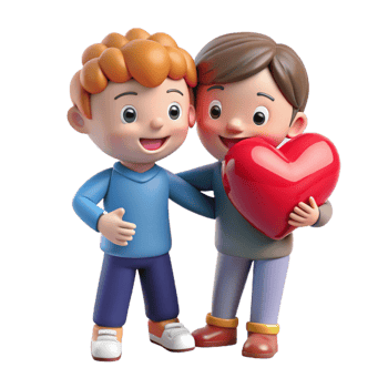 elegant minimalist 3D Cartoon Boys Friendship Heart Illustration high quality png