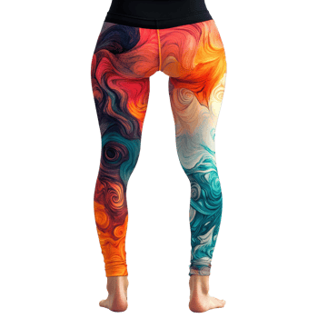 Colorful yoga pants with swirling patterns, showcasing a vibrant design perfect for activewear and fitness, yoga pants png