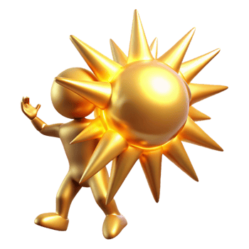 wonderful rustic Golden Figure Carrying Sun 3D Render premium png