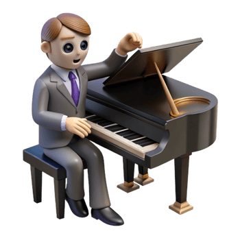 dramatic vintage 3D Cartoon Pianist at Grand Piano Illustration professional png