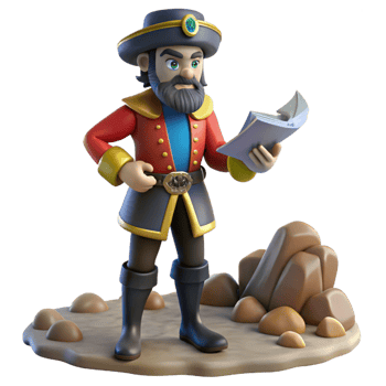 serene contemporary 3D Cartoon Pirate Captain Reading Map Illustration genuine png