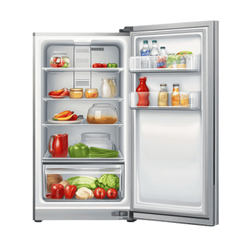 A wellorganized refrigerator filled with fresh groceries, containers, and beverages against a transparent background, Illustration of a dragon on transparent background png