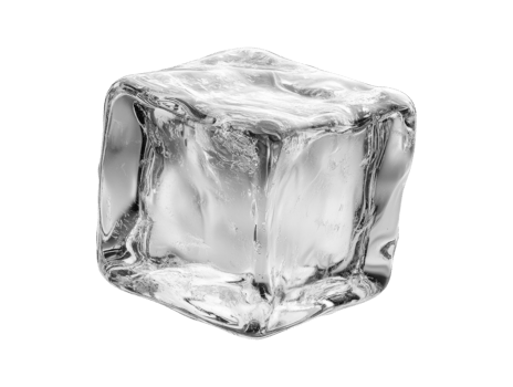 A clear ice cube with smooth surface, reflecting light beautifully png