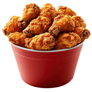 Crispy fried chicken wings in red bucket, perfect for sharing and enjoying png