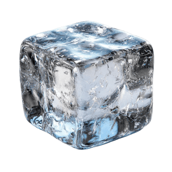 clear ice cube with glossy surface, reflecting light beautifully. png