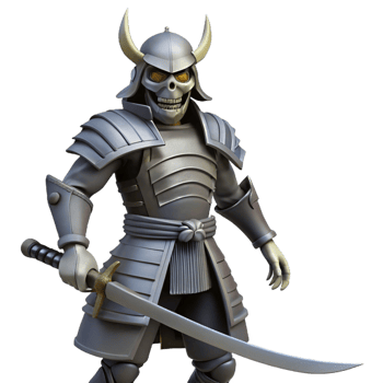 impressive traditional 3D Render Skull Samurai Warrior Illustration original png