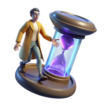 beautiful creative 3D Illustration Time Traveler with Hourglass exclusive png
