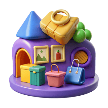 beautiful vintage 3D Render Cartoon House Bags professional png