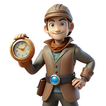 impressive vintage 3D Cartoon Explorer with Pocket Watch Illustration genuine png