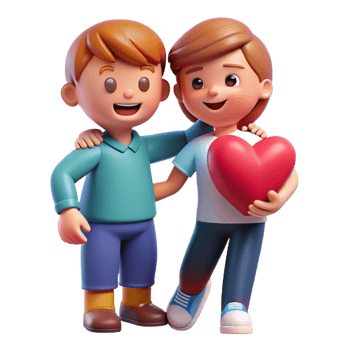 stunning rustic 3D Cartoon Boys Friendship Heart Illustration 4K png