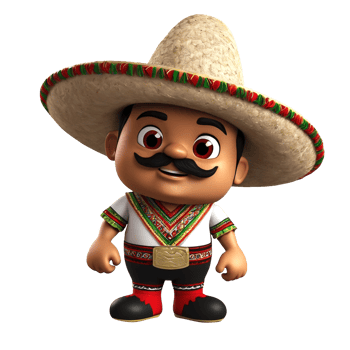 Cartoon mexican man with a sombren and mustache png