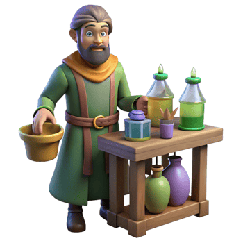 dramatic classic 3D Illustration Herbalist with Potions genuine png