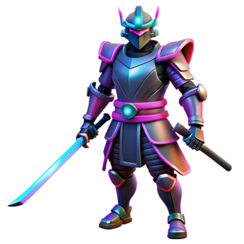 wonderful classic Neon Samurai 3D Render original png