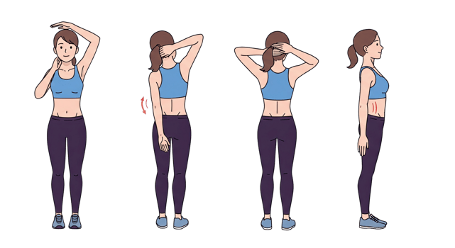 A woman doing a series of exercises to stretch her back png