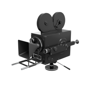 Perspective 3d render old movie camera png