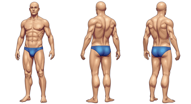 The male body in three different poses png