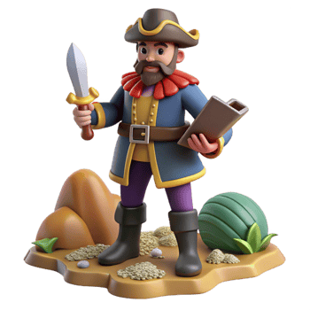 dramatic modern 3D Cartoon Pirate Captain Illustration professional png