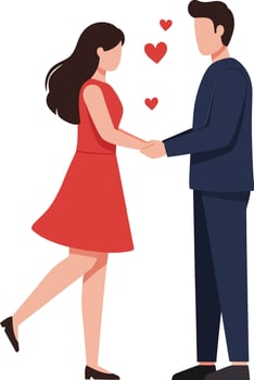Couple holding hands in love, surrounded by hearts, featuring a flat design style, ideal for romantic themes, illustration vector
