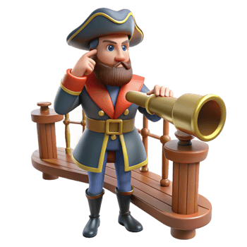 vibrant classic 3D Cartoon Pirate Captain with Spyglass detailed png