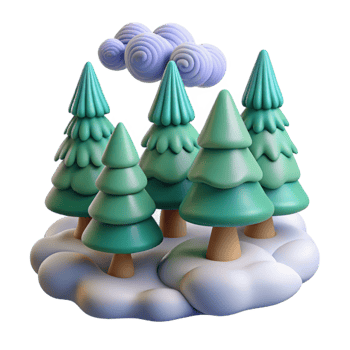 vibrant traditional Cartoon 3D Winter Forest Illustration detailed png
