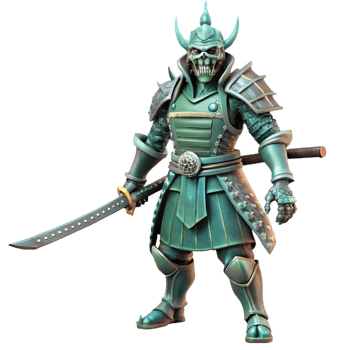 extraordinary rustic Jade Samurai Warrior 3D Render genuine png