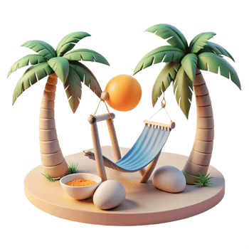 vibrant minimalist 3D Hammock Paradise Island Illustration original png