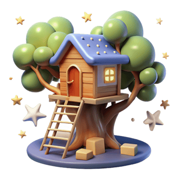 extraordinary vintage Whimsical Treehouse 3D Render 4K png