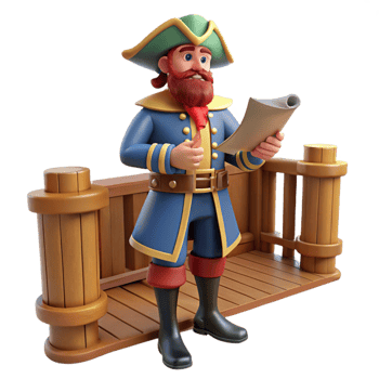 magnificent contemporary 3D Cartoon Pirate Captain Reading Map Illustration 4K png